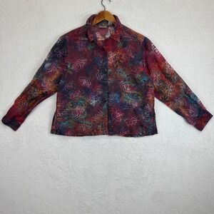 Chicos Linen Nylon Blend‎ Abstract Print Button Down Shirt Size 1